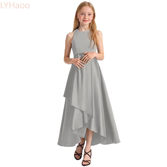 LYHaoo Girls Formal Dresses Party Gown For Recital Performance Elegant Sleeveless Summer Dress For Kids Toddler To Teen,Dresses for School Casual Sizes 3-4 Years Gray