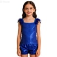 thumbnail image 1 of LYHaoo Girls Glam Performance Outfit Sequin Sleeveless Top And Shorts For Stage Show Party Girls Outfit Sets Sizes 9-10 Years(Blue), 1 of 5