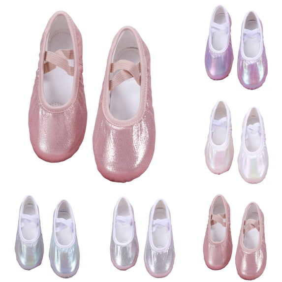 LYHaoo Girls Glitter Ballet Dance Shoes Soft Sole for Party School Performance Wedding Shoes,Silver,Sizes 13(7.48") Little Kid