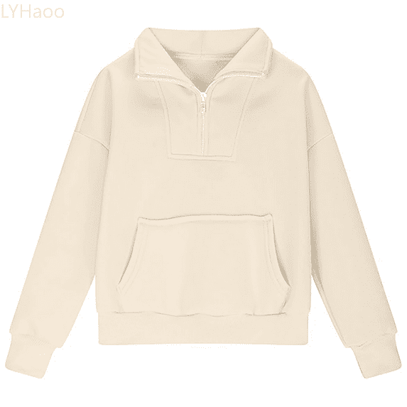 LYHaoo Girls Half Zip Sweatshirt Fleece Quarter Zip Pullover Sweatshirts With Pocket Hoodie Sweater Fall For Teen Girls Pullover Hoodie Sweatshirt Sizes 9-10 Years(Beige)