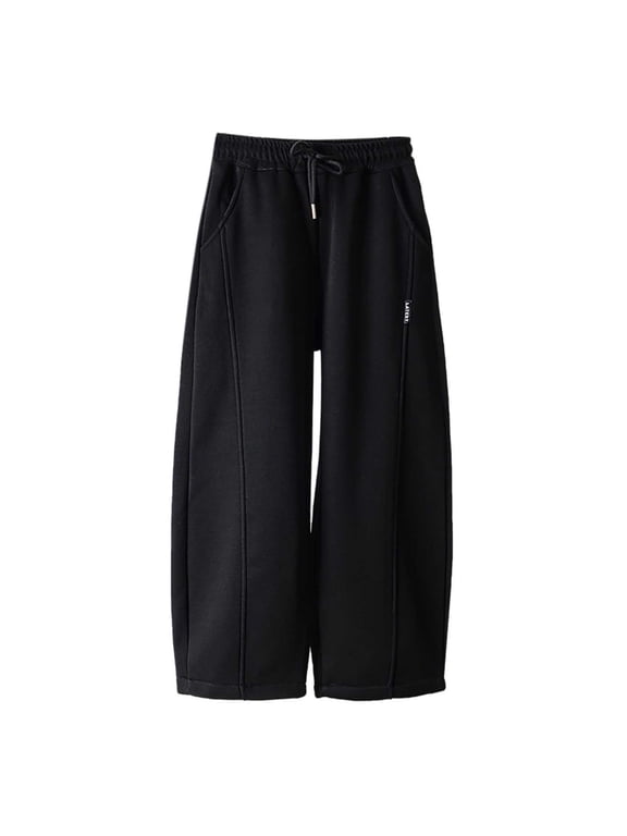 Girls High Waisted Pants Girls Casual Pants Kids Wide Led Long Trousers Sports Pants Streetwear Kids Pants Sizes 5-6 Years Black