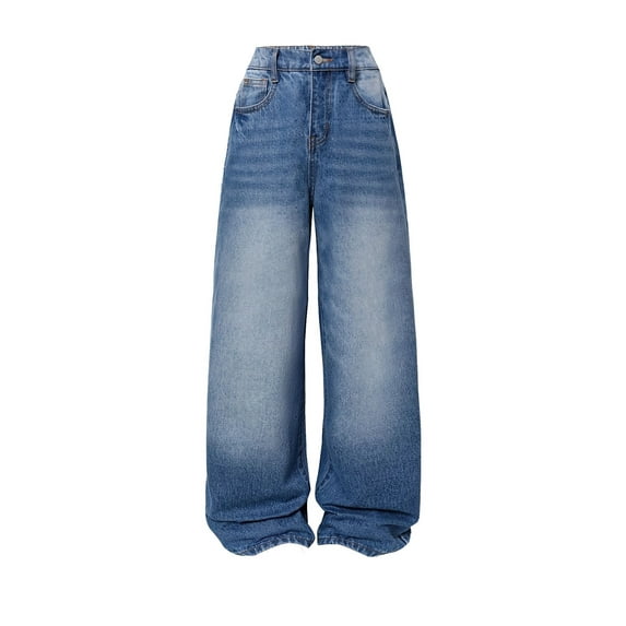 LYHaoo Girls Jeans Wide Leg Baggy Denim Pants High Elastic Waisted Cute Bow Trousers Casual Kids Streetwear Trendy Jogger Trousers Sizes 6-7 Years Blue