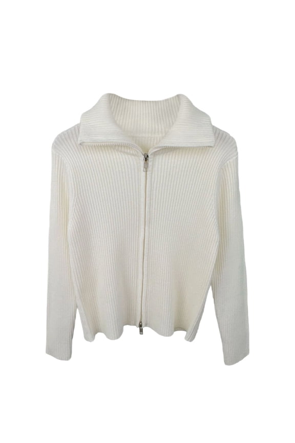 Girls Knit Cardigan Sweater Zip Long Sleeve Kids School Uniform Fall Jacket 11-12 Years(Beige)