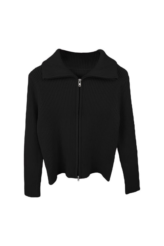 Girls Knit Cardigan Sweater Zip Long Sleeve Kids School Uniform Fall Jacket 13-14 Years(Black)