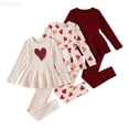thumbnail image 1 of LYHaoo Girls Long Sleeve Heart Print Solid Color Matching Top Skirt And Slim Fit Pants Three Piece Outfit Girls Outfit Sets Sizes 4-5 Years(Red), 1 of 6