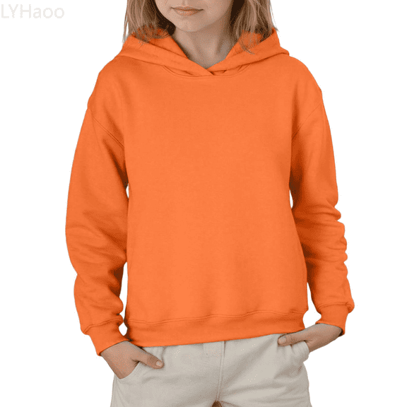 LYHaoo Girls Long Sleeve Solid Color Hooded Sweatshirt Pullover Top For Kids And Tweens Casual Comfortable Hoodie Pullover Hoodie Sweatshirt Sizes 3-4 Years(Orange)