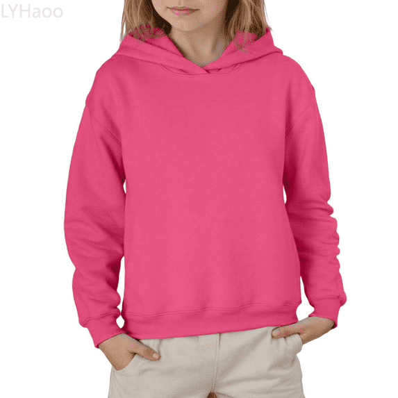 LYHaoo Girls Long Sleeve Solid Color Hooded Sweatshirt Pullover Top For Kids And Tweens Casual Comfortable Fleece Hoodie Pullover Hoodie Sweatshirt Sizes 6-7 Years(Pink)