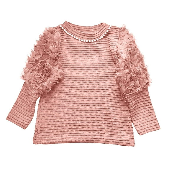 LYHaoo Girls Long Sleeve Tops With Beaded Design Round Neck Casual Tees For Toddler And Kids Soft Comfortable Daily Wear Cute Casual Sizes 2-3 Years Red
