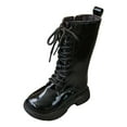 thumbnail image 1 of LYHaoo Girls Mid Calf Boots Lace Up Side Zipper Winter Boots Shoes Sizes 11.5 Black(7-8 Years), 1 of 6