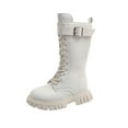 thumbnail image 1 of LYHaoo Girls Mid Calf Lace-Up Riding Boots Fashion Side Zip Up Combat Warm Boot for School Kids Sizes 11 White(4.5-5 Years), 1 of 6