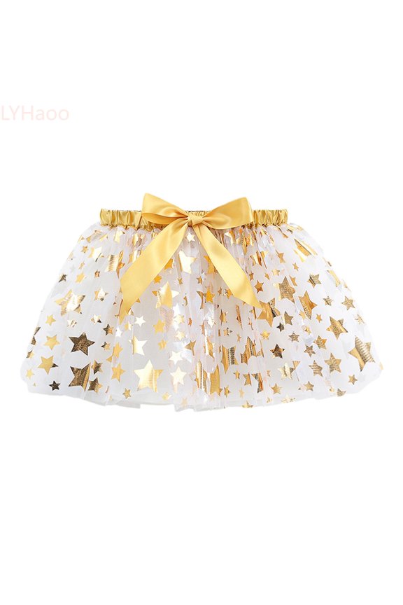 Girls Mini Skirts Kids Girls Holiday Party Ballet Skirts Party Star Sequin Tulle Dance Skirt Sizes 2-4 Years(White)
