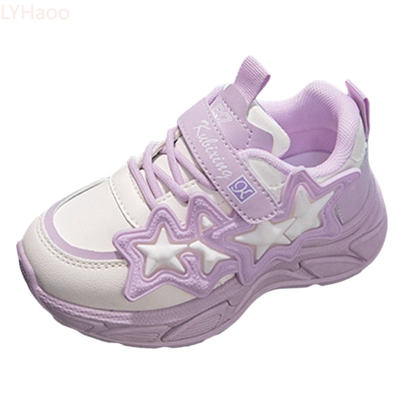 LYHaoo Girls Non- Sneakers Girls Sports Shoes Fashion New Pattern Simple And Cute Star Pattern Flat Bottom Comfortable Non Hook Loop Seasonal Casual Shoes Sizes 2 Purple(Big Kid)