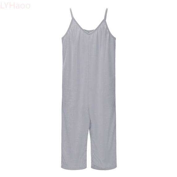 LYHaoo Girls One-Piece Outfits Girls Fashion Solid Casual Romper Sleeveless Long Pants Jumpsuit With Side Pockets Sizes 10-11 Years(Gray)