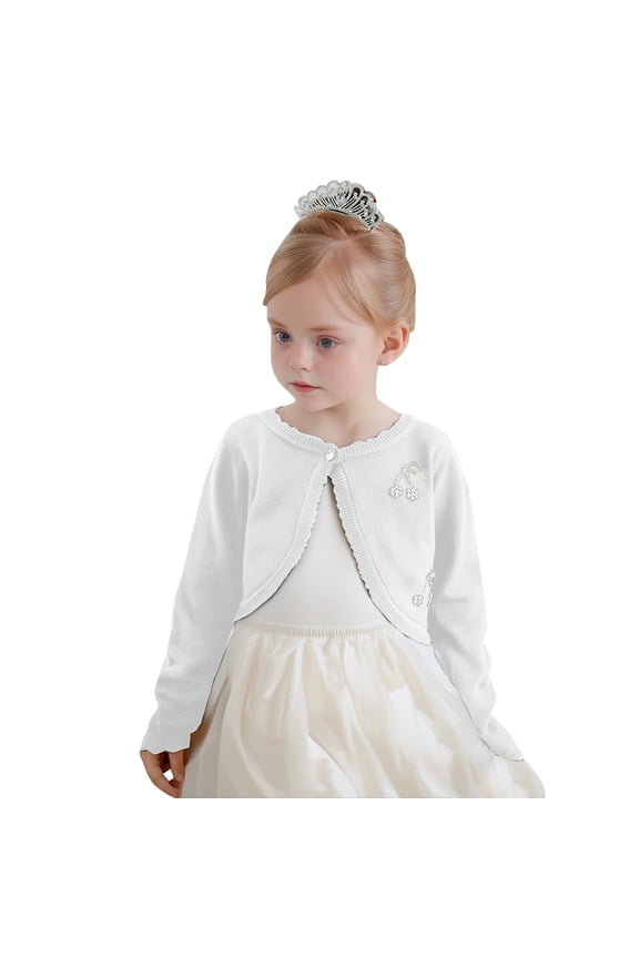 Girls Open Front Shrug Sweater Kids Long Sleeve Cropped Cardigan Knit Sweater 11-12 Years(White)
