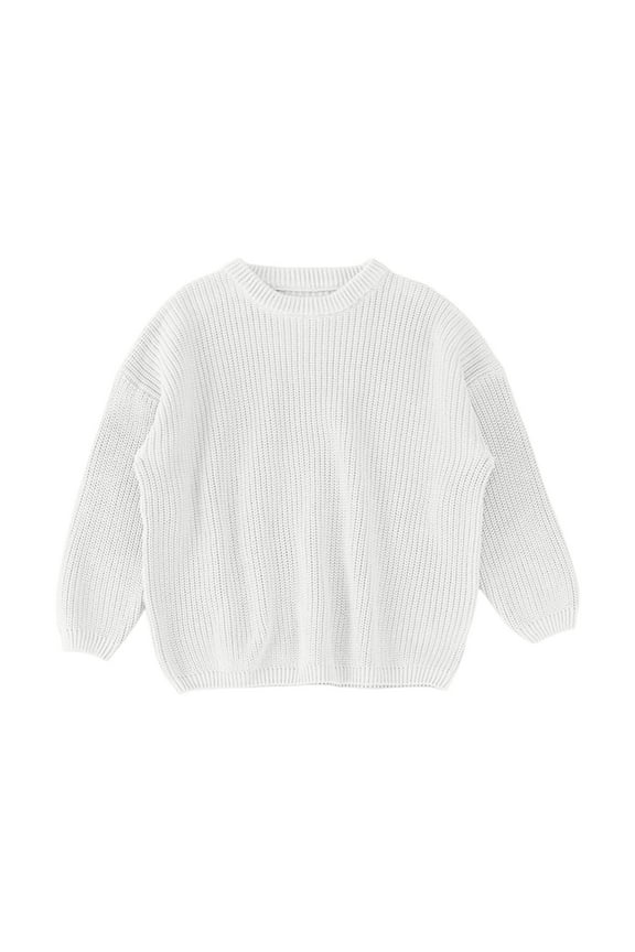 Girls Oversized Sweater Toddler Baby Girl Boy Knit Sweater Round Neck Long Sleeve Pullover Sweatshirt Fall Winter Clothes 0-3 Months(White)
