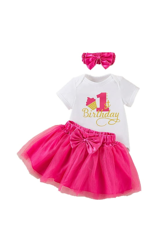 Girls Pant and Top Sets Baby Girl's 1st Birthday Outfit Set – Letter '1' Short Sleeve Romper + Tutu Skirt & Hair Bow | Cute Photoshoot Party Dress Summer Cottonblend Sizes 6-12 Months(Pink)