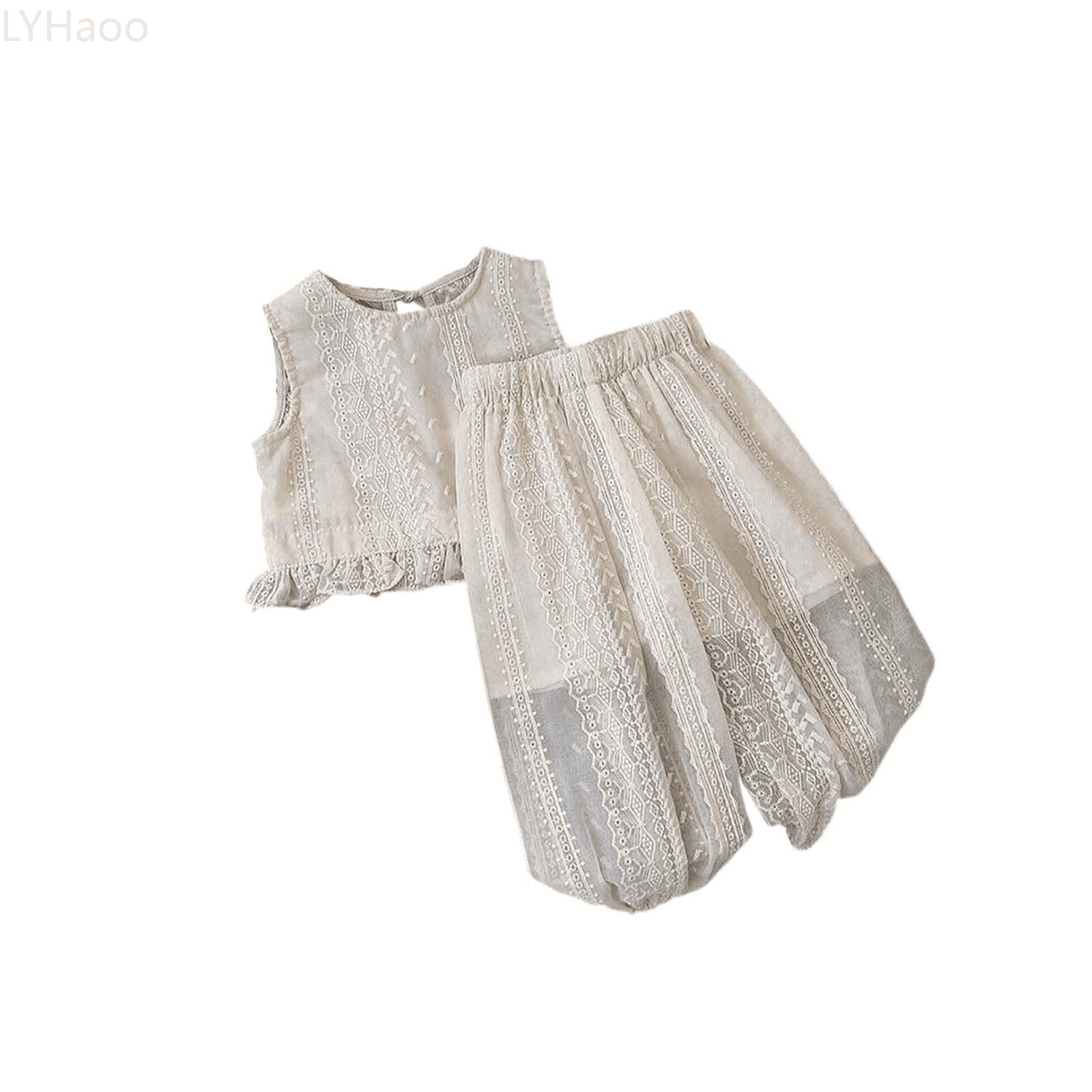 LYHaoo Girls Pant and Top Sets Summer Baby Girl Pure Color Lace — free download