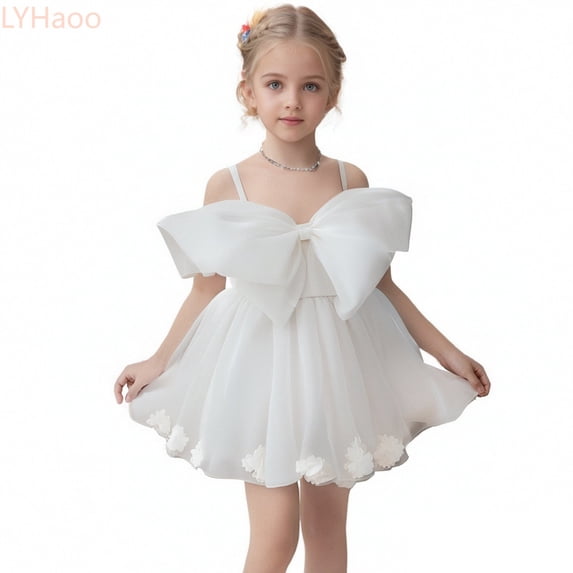 LYHaoo Girls Party Dress Elegant Embroidered Tutu Gown For Birthday Performance Flower Girl Formal Attire,Girls Casual Dresses Sizes 9-12 Months White