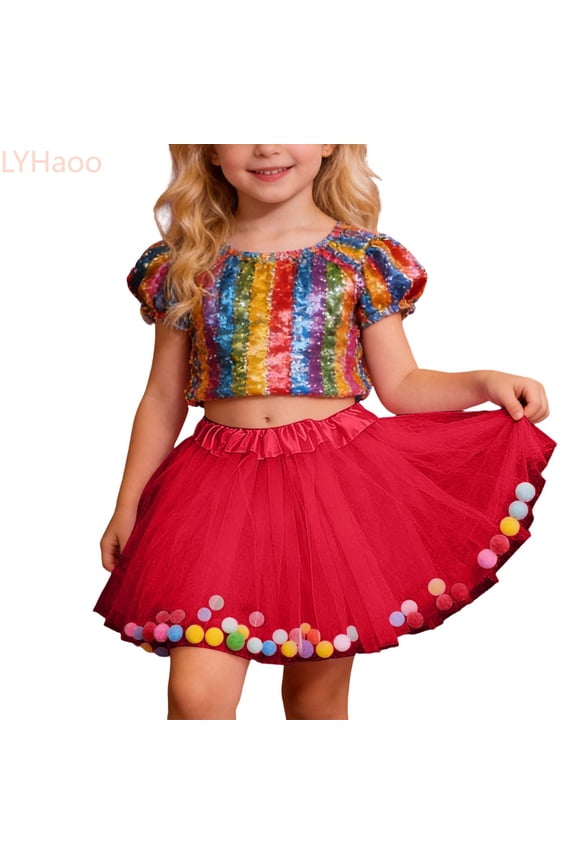 Girls Performance Dance Skirt Stage Recital Tutu With For Party Girls Uniform Skirts,Sizes 3-10 Years