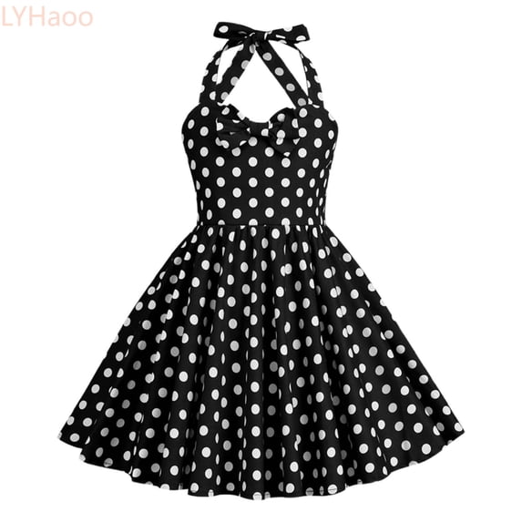 LYHaoo Girls' Polka Dot Halterneck Vintage Summer Dress,Toddler Dresses Sizes 3-4 Years Black