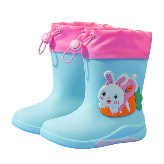 LYHaoo Girls Rain Boots Kids Shoes Lightweight Toddler Booties With Detachable Covers Cute Bunny Dinosaur Design For Daily Wear And Rainy Days Sizes 10 Blue(Little Kid)