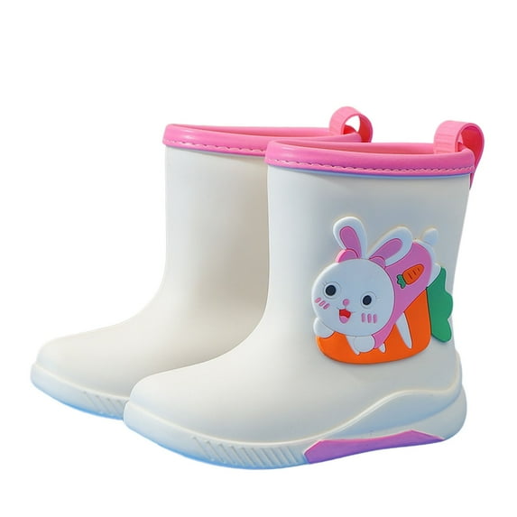 LYHaoo Girls Rain Boots For Toddlers Kids Lightweight Cute Bunny Dinosaur Design Detachable Rain Cover Soft Sole Comfortable Casual Spring Summer Fall Sizes 1 White(Big Kid)