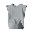 thumbnail image 1 of LYHaoo Girls Ruffle Sleeve T Shirt Solid Color Vest Girls Basic Short Sleeve Kids Summer Tops Sizes 7-8 Years Gray, 1 of 3
