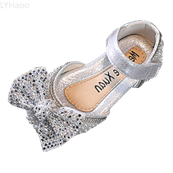 LYHaoo Girls Sandals Fashion Spring And Summer Girls Sandals Dress Performance Dance Shoes Pearl Sequin Shiny Bow Hook Loop Light Sizes 13.5 Big Kid(8-9 Years)