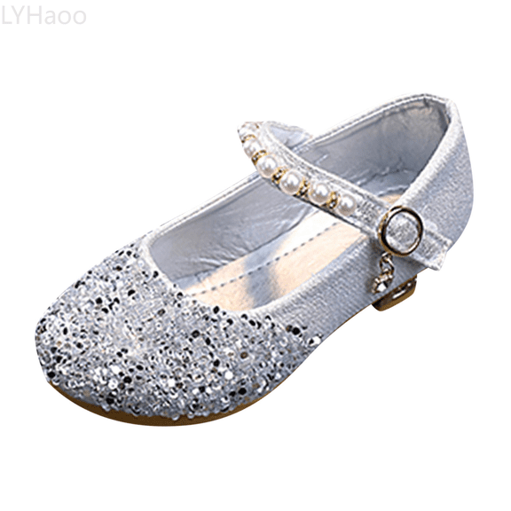 LYHaoo Girls Sandals Fashion Summer Children Sandals Girls Casual Shoes Low Heel Buckle Shiny Pearl Sequins Dress Dance Shoes Sizes 3.5 Big Kid(11.5-12 Years)