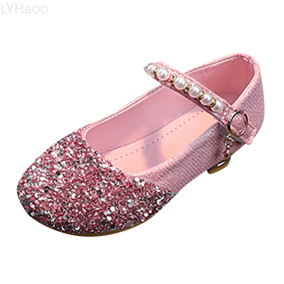 LYHaoo Girls Sandals Fashion Summer Children Sandals Girls Casual Shoes Low Heel Buckle Shiny Pearl Sequins Dress Dance Shoes Sizes 9.5 Little Kid(3-3.5 Years)