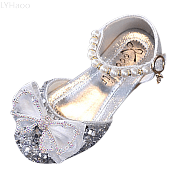 LYHaoo Girls Sandals Fashion Summer Girls Sandals Dress Performance Dance Shoes Flat Light Sequins Pearl Mesh Bow Buckle Sizes 6.5 Toddlers(15-18 Months)