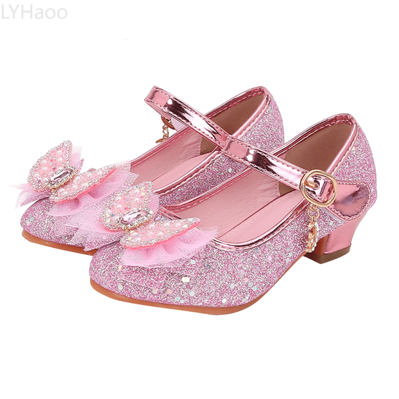 LYHaoo Girls Sandals Girls Sandals Closed Toe Heels Wedding Party Shoes Sequins Bow For Toddler Sizes 4 Big Kid(12-12.5 Years)