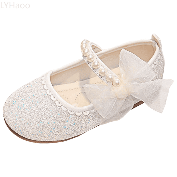 LYHaoo Girls Sandals Girls Sandals Fashion New Pattern Cute And Versatile Pearl Bow Decoration Flat Bottom Hook Loop Comfortable Shoes Sizes 10.5 Little Kid(5-5.5 Years)