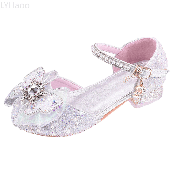 LYHaoo Girls Sandals Girls Shoes White High Heels New Children's High Heels Little Girls Crystal Shoes Stage Performance Dress Shoes Sizes 2.5 Big Kid(10.5-11 Years)