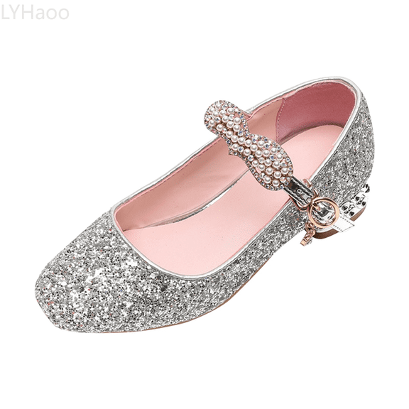 LYHaoo Girls Sandals Little/big Children Girls Summer Closed Toe Sequins Low Heel Princess Shoes Shiny Girls Shoes Daily Shoes Sizes 1 Big Kid(9-9.5 Years)