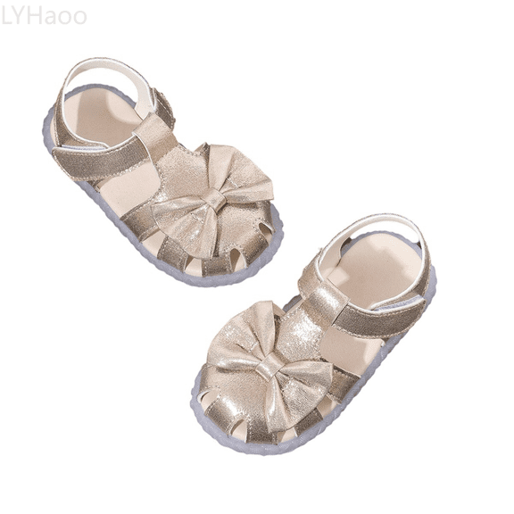 LYHaoo Girls Sandals Summer Girls' Small Children Solid Color Headband Bow Tie On Shoes With Beach Sandals Flip Flops Sizes 4.5 Toddlers(3-6 Months)