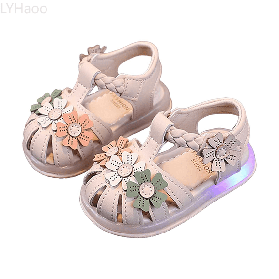LYHaoo Girls Sandals Summer Light Up Girls' Toddler Walking Shoes 1 2 Years Old Children's Closed Toe Kick Flower Sandals Sizes 12 Little Kid(23)