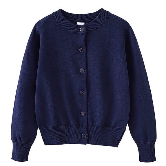 LYHaoo Girls School Uniform Knitted Cardigan Sweater Outerwear Soft Cozy Long Sleeve Button Front Casual Warm Pullover Sweater For Toddler Kids 5-6 Years(Blue)