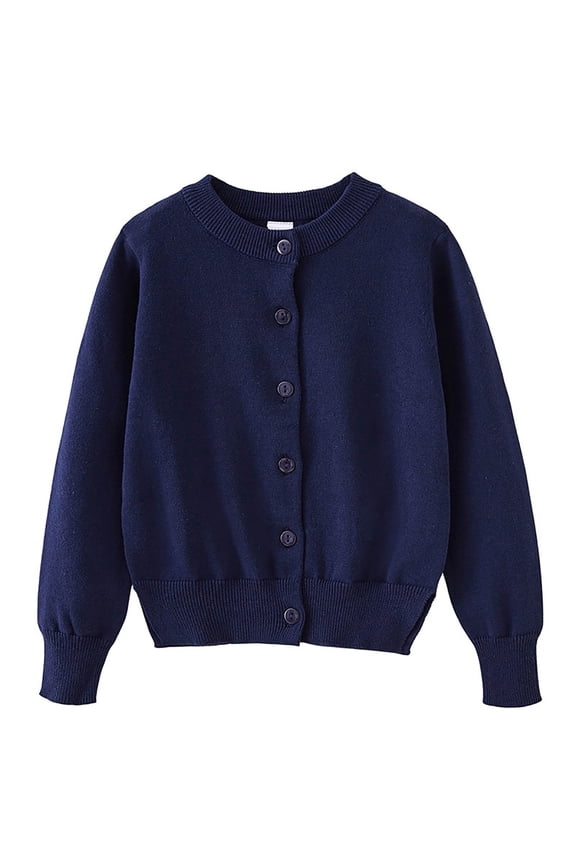 Girls School Uniform Knitted Cardigan Sweater Outerwear Soft Cozy Long Sleeve Button Front Casual Warm Pullover Sweater For Toddler Kids 5-6 Years(Blue)