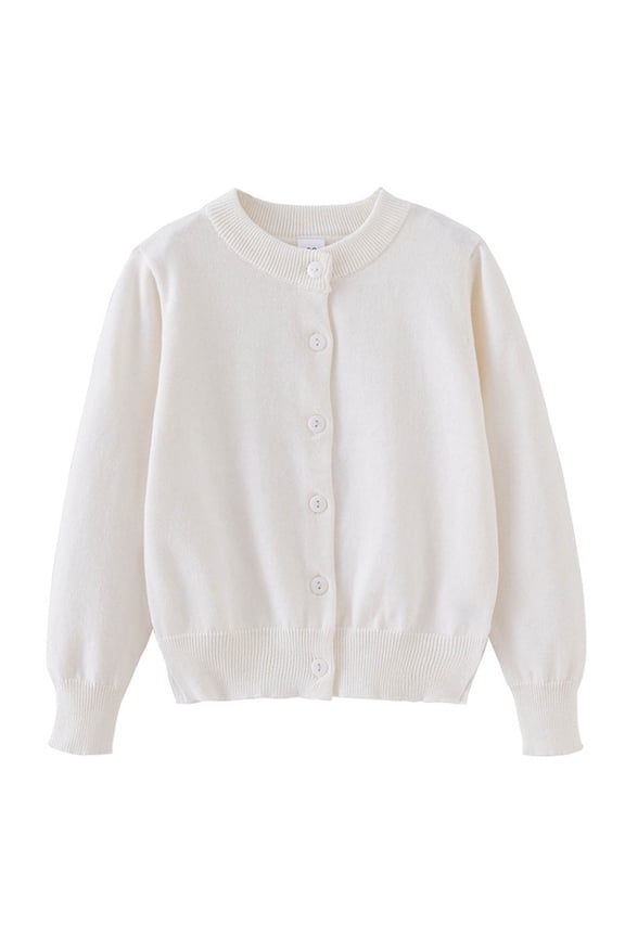 Girls School Uniform Knitted Cardigan Sweater Outerwear Soft Cozy Long Sleeve Button Front Casual Warm Pullover Sweater For Toddler Kids 7-8 Years(White)