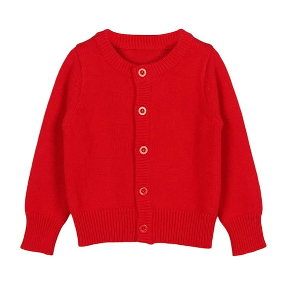 LYHaoo Girls School Uniforms Button Down Cardigan Sweaters Kids Long Sleeve Cable Knit Sweaters 6-7 Years(Red)