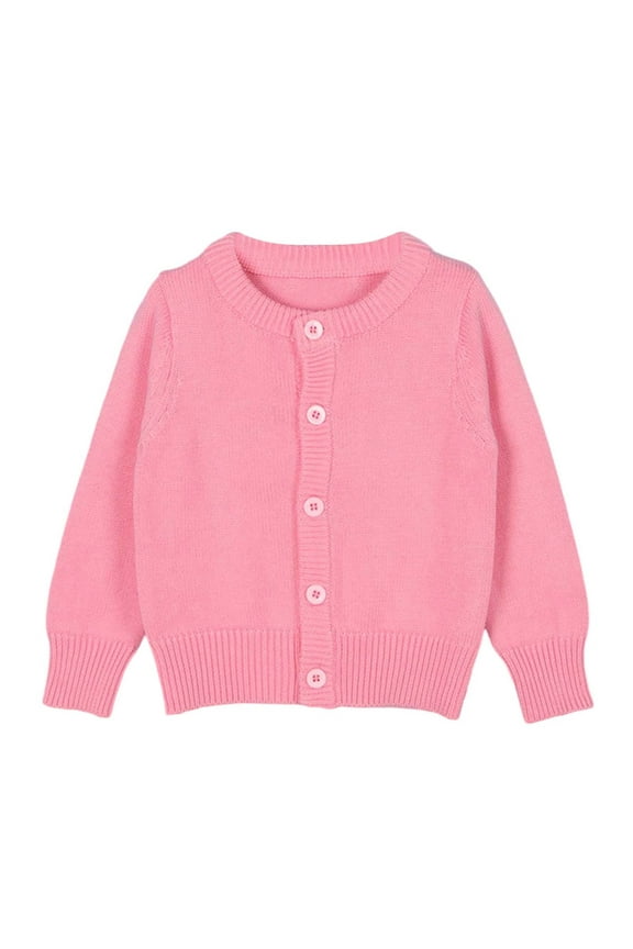 Girls School Uniforms Button Down Cardigan Sweaters Kids Long Sleeve Cable Knit Sweaters 7-8 Years(Pink)