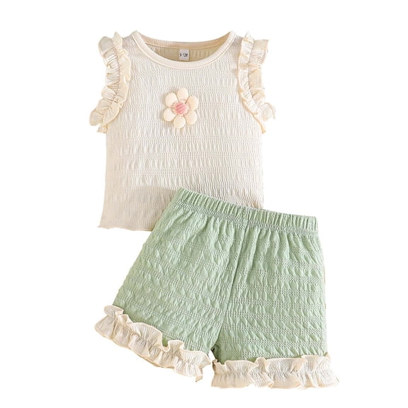 LYHaoo Girls Skirt Sets Girls Summer Outfit Set With Collar Sleeveless Top And Shorts For Toddler And Baby Casual Wear Sizes 9-12 Months(Green)