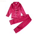 thumbnail image 1 of LYHaoo Girls' Sleepwear Sets Kids Girl Boy Satin Pajamas Set Button Down Sleep Shirt Top Long Pants Bottoms Sleepwear Loungewear Clothes Sizes 5-6 Years(Red), 1 of 6