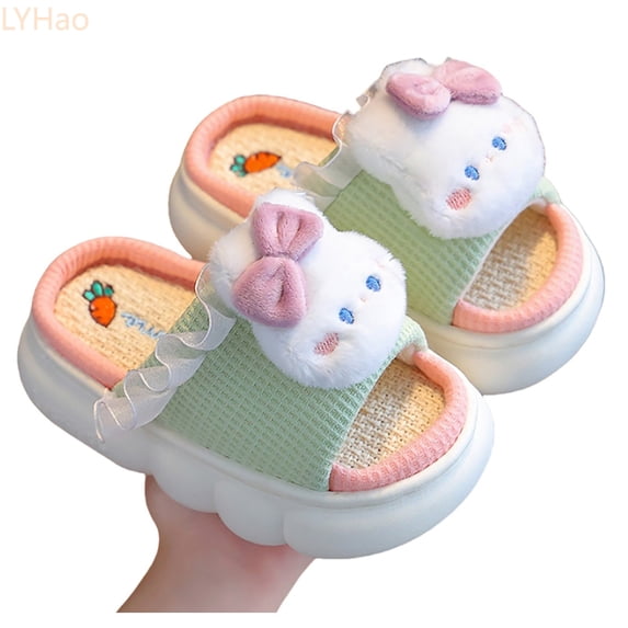 LYHaoo Girls Slippers For Kids Soft Linen Slides Sole Comfortable Indoor Outdoor Casual Home Slippers For Toddler And Little Girls Sizes 10 Little Kid 3-3.5 Years