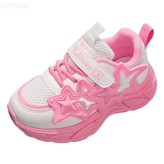 LYHaoo Girls' Sneakers Girls Sports Shoes Fashionable New Pattern Simple And Cute Flat Bottom Comfortable Mesh Breathable And Non Hook Loop Seasonal Casual Shoes Sizes 12.5 Pink(Little Kid)