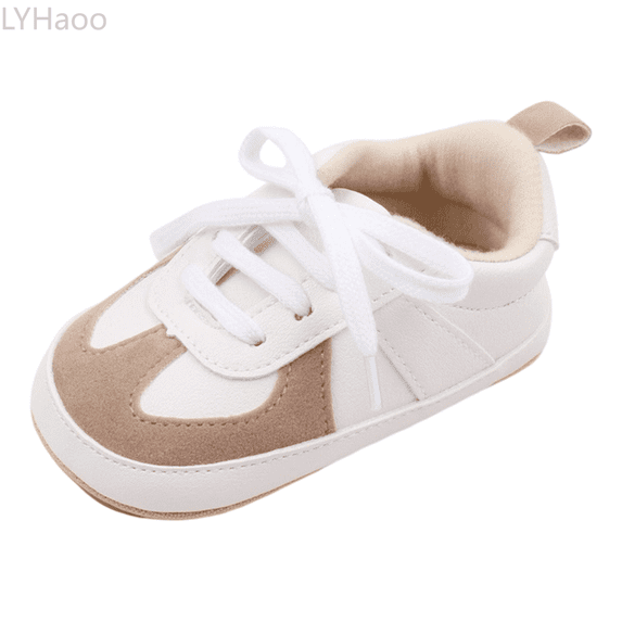 LYHaoo Girls Sneakers For Toddlers Baby Soft Sole Breathable Lace Up Shoes Lightweight Comfortable Walking Shoes Sizes 11 Toddler Beige(3-5 Months)