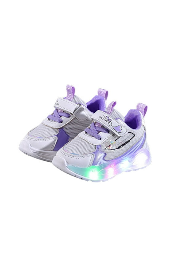 Girls Sneakers For Toddlers Light Up Walking Shoes Non Comfortable Breathable Casual Outdoor Play Shoes For Age 1 6 Sizes 6 Purple(Toddler)