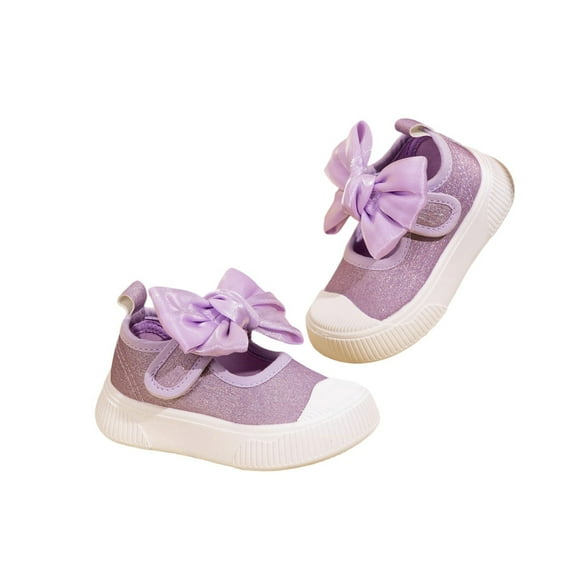 LYHaoo Girls Sneakers For Toddlers Spring Summer Bow Shoes Hook Loop Mary Jane Non Slip Casual Walking Shoes Lightweight Comfortable Sizes 6.5 Purple(Toddler)