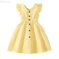 thumbnail image 1 of LYHaoo Girls Summer Casual Dress Sleeveless A Line Button Down Ruffle Hem Striped Dresses,Dresses for Girls Sizes 5-6 Years Yellow, 1 of 6